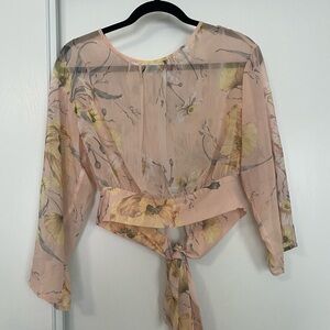 H&M Sheer Floral Tie Front Blouse US 2